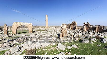 Stock Photograph - Ruins of the Grand Mosque of Harran; Harran, Turkey. Fotosearch