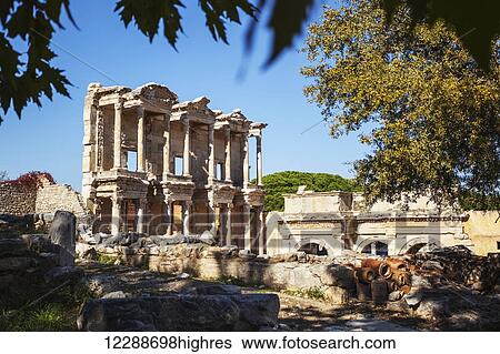 Stock Photograph - Ruins of the Library of Celsus in ancient Ephesus; Ephesus, Turkey. Fotosearch