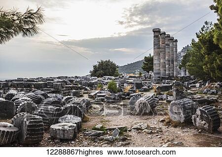 Stock Photograph - Ruins of the Sanctuary of Athena; Priene, Turkey. Fotosearch