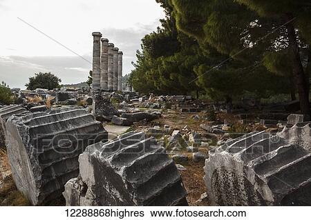 Stock Photograph - Ruins of the Sanctuary of Athena; Priene, Turkey. Fotosearch