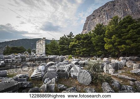 Stock Photograph - Ruins of the Sanctuary of Athena; Priene, Turkey. Fotosearch