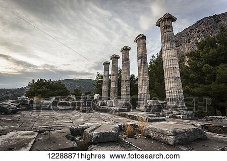 Stock Photograph - Ruins of the Sanctuary of Athena; Priene, Turkey. Fotosearch