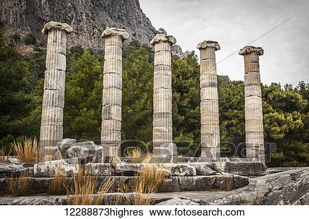 Stock Photograph - Ruins of the Sanctuary of Athena; Priene, Turkey. Fotosearch