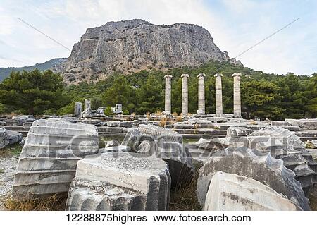 Stock Photograph - Ruins of the Sanctuary of Athena; Priene, Turkey. Fotosearch