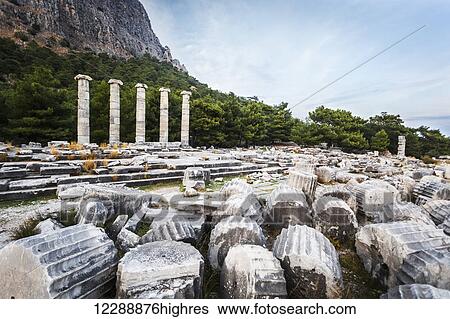 Stock Photograph - Ruins of the Sanctuary of Athena; Priene, Turkey. Fotosearch