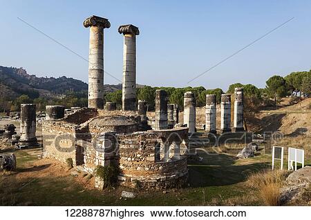 Stock Photograph - Ruins of the Temple of Artemis and Church M; Sardis, Turkey. Fotosearch