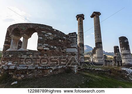 Stock Photograph - Ruins of the Temple of Artemis and Church M; Sardis, Turkey. Fotosearch