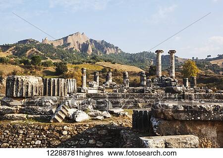 Stock Photograph - Ruins of the Temple of Artemis; Sardis, Turkey. Fotosearch