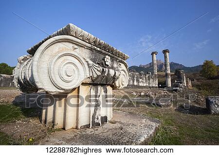 Stock Photograph - Ruins of the Temple of Artemis; Sardis, Turkey. Fotosearch