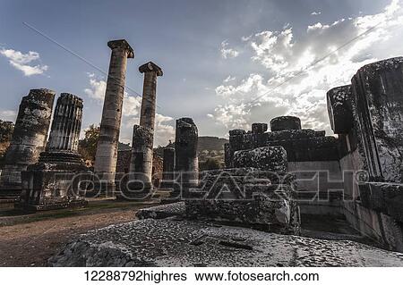 Stock Photograph - Ruins of the Temple of Artemis; Sardis, Turkey. Fotosearch