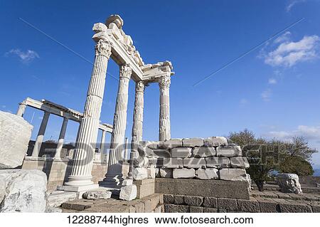 Stock Photograph - Ruins of the Temple of Trajan; Pergamum, Turkey. Fotosearch