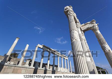 Stock Photograph - Ruins of the Temple of Trajan; Pergamum, Turkey. Fotosearch