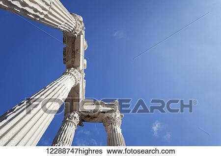 Stock Photograph - Ruins of the Temple of Trajan; Pergamum, Turkey. Fotosearch