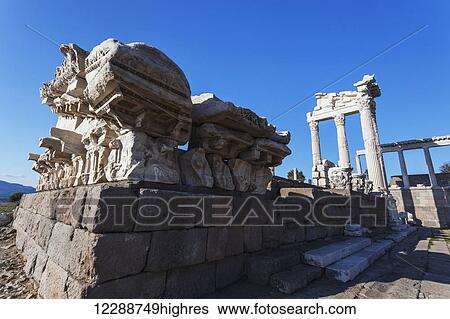 Stock Photograph - Ruins of the Temple of Trajan; Pergamum, Turkey. Fotosearch