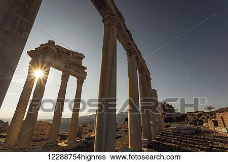 Stock Photograph - Ruins of the Temple of Trajan; Pergamum, Turkey. Fotosearch