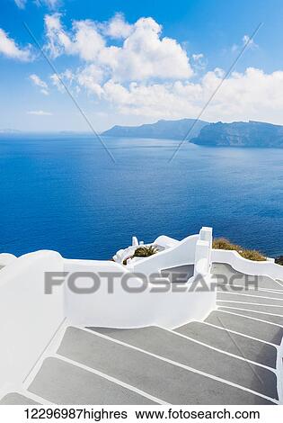 Santorini Island, Greece, Beautiful View of Blue Ocean and Traditional Dome Church Architecture View Large Photo Image Stock Photograph - Santorini Island, Greece, Beautiful View of Blue Ocean and Traditional Dome Church Architecture. Fotosearch