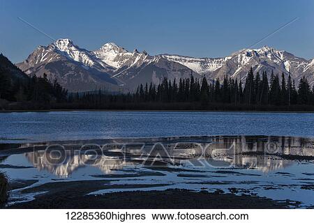 Stock Photograph - Scenic view of Bow Lake in Banff National Park, Alberta, Canada. Fotosearch