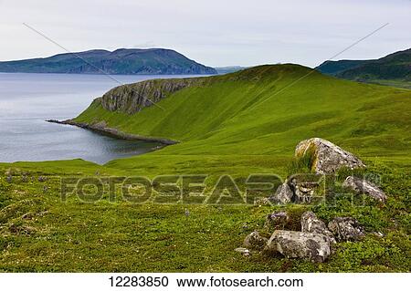 Scenic view of the green bluffs along the shore of Popof Island near Sand Point, Southwestern Alaska, USA, Summer View Large Photo Image Stock Image - Scenic view of the green bluffs along the shore of Popof Island near Sand Point, Southwestern Alaska, USA, Summer. Fotosearch