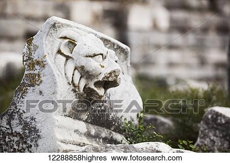 Sculpture of a lion at the ruins of an amphitheatre; Miletus, Turkey View Large Photo Image Stock Photograph - Sculpture of a lion at the ruins of an amphitheatre; Miletus, Turkey. Fotosearch