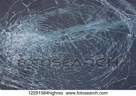 Stock Photograph - Smashed windshield; Roxton Pond, Quebec, Canada. Fotosearch