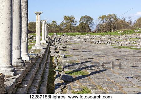 Stock Photograph - South portico of the agora; Philippi, Greece. Fotosearch