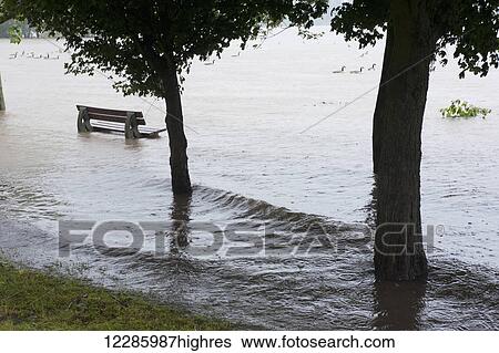 Stock Photograph - Spring flooding conditions on the Rhine River; Germany. Fotosearch