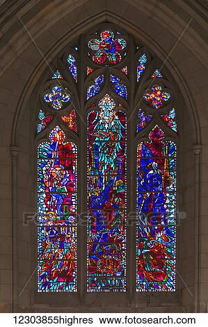 Stock Photograph - Stained glass window in nave of cathedral; Washington, District of Columbia, United States of America. Fotosearch