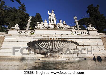 Stock Photograph - Statue and fountain in People's Square; Rome, Italy. Fotosearch