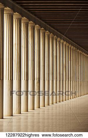 Stoa of Attalos Doric colonnade and ceiling; Athens, Attica, Greece View Large Photo Image Stock Photograph - Stoa of Attalos Doric colonnade and ceiling; Athens, Attica, Greece. Fotosearch