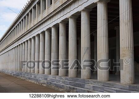 Stoa of Attalos with two marble colonnades; Athens, Attica, Greece View Large Photo Image Stock Photograph - Stoa of Attalos with two marble colonnades; Athens, Attica, Greece. Fotosearch