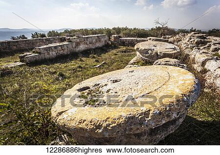 Stock Photograph - Stone base of a pillar; Sebastia, Samaria, Israel. Fotosearch