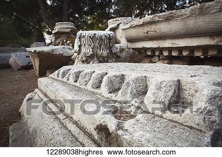Stock Photograph - Stone ruins at a biblical site; Thyatira, Turkey. Fotosearch