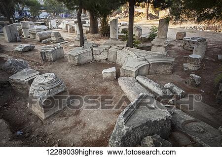 Stock Photograph - Stone ruins at a biblical site; Thyatira, Turkey. Fotosearch