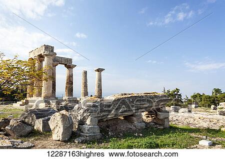Stock Photograph - Stone ruins with columns; Corinth, Greece. Fotosearch
