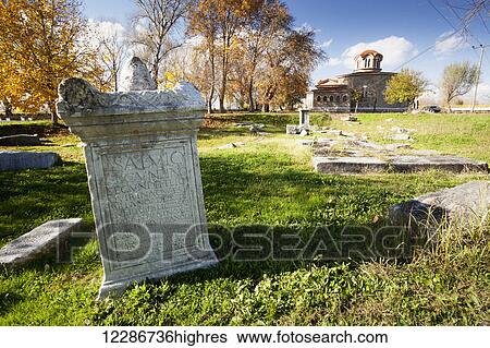 Stock Photograph - Stone tablet with greek writing; Philippi, Greece. Fotosearch