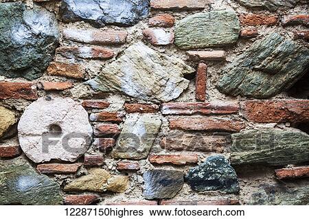 Stock Photograph - Stone wall of Aghia Sofia church; Thessaloniki, Greece. Fotosearch