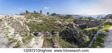 Stock Photograph - Stone wall ruins; Sabasita, Samaria, Israel. Fotosearch