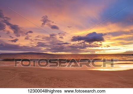 Stock Photograph - Sunset on Hawaii Beach. Fotosearch