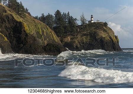 Surf breaks at Cape Disappointment on the Washington Coast; Ilwaco, Washington, United States of America View Large Photo Image Stock Photograph - Surf breaks at Cape Disappointment on the Washington Coast; Ilwaco, Washington, United States of America. Fotosearch