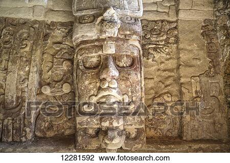 Stock Image - Temple of the Masks, Kohunlich Mayan archaeological site; Quintana Roo, Mexico. Fotosearch