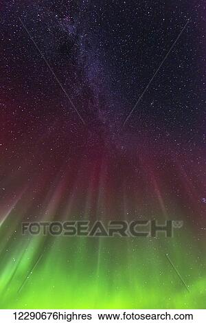 The aurora borealis reaches up to the Milky Way over the 20 Mile River in Chugach National Forest, Southcentral Alaska. View Large Photo Image Stock Photograph - The aurora borealis reaches up to the Milky Way over the 20 Mile River in Chugach National Forest, Southcentral Alaska.. Fotosearch