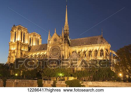 The Cathedral Notre-Dame at nighttime; Paris, France View Large Photo Image Stock Photograph - The Cathedral Notre-Dame at nighttime; Paris, France. Fotosearch