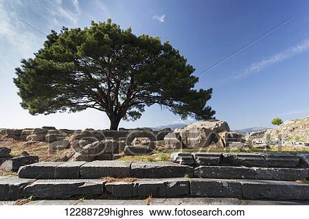 Stock Photograph - The foundation of the Great Altar of Zeus, the altar itself is in the Pergamon Museum in Berlin; Pergamon, Turkey. Fotosearch