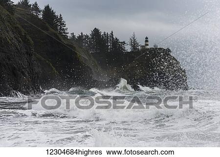 The spray flies on a stormy day at Cape Disappointment on the Washington Coast; Ilwaco, Washington, United States of America View Large Photo Image Stock Photograph - The spray flies on a stormy day at Cape Disappointment on the Washington Coast; Ilwaco, Washington, United States of America. Fotosearch