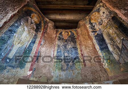 Stock Photograph - Three panels of a fresco in a church; Ephesus, Turkey. Fotosearch