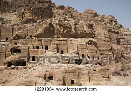Tombs in the Wadi Musa area, dates 50 BC to 50 AD; Petra, Jordan View Large Photo Image Picture - Tombs in the Wadi Musa area, dates 50 BC to 50 AD; Petra, Jordan. Fotosearch