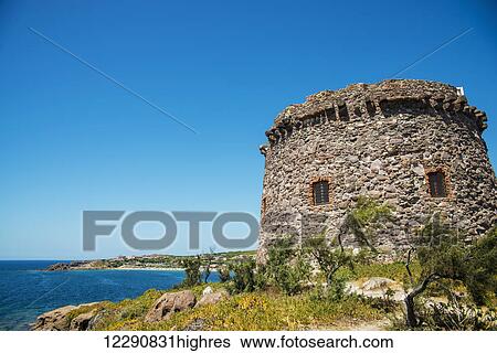 Stock Photograph - Tower in Portoscuso; Carbonia Iglesias, Sardinia, Italy. Fotosearch