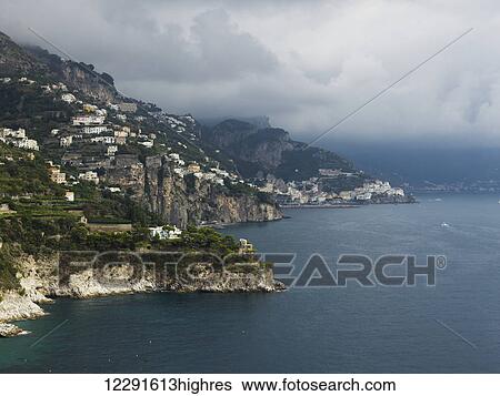 Stock Photograph - Town along the Amalfi coast; Conca dei Marini, Campania, Italy. Fotosearch