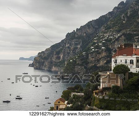 Town along the Amalfi Coast; Positano, Campania, Italy View Large Photo Image Stock Photograph - Town along the Amalfi Coast; Positano, Campania, Italy. Fotosearch