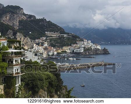 Town on the Amalfi coast; Amalfi, Campania, Italy View Large Photo Image Stock Photograph - Town on the Amalfi coast; Amalfi, Campania, Italy. Fotosearch